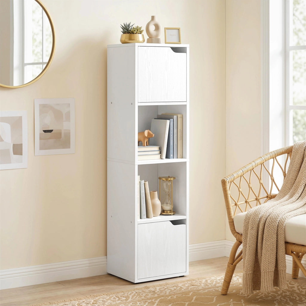 Libreria con 2 Armadietti e Ante ¨C zephmum ¨C 4 Ripiani, 30x29x119 cm, Bianco