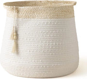 Cesta di stoccaggio in cotone grande con maniglia per giocattoli e decorazioni - Bianco 38 x 44 CM