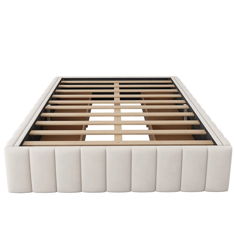 Letto con cassetti capitonnato - Xylo - 140x200 cm - Beige - Senza testiera