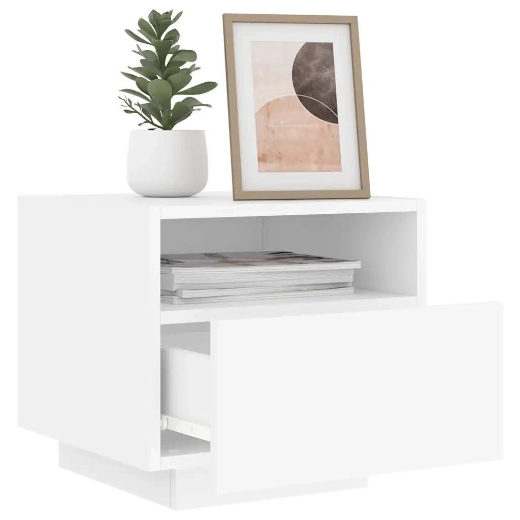 Comodini con Luci LED 2pz Bianchi 40x39x37 cm 836799