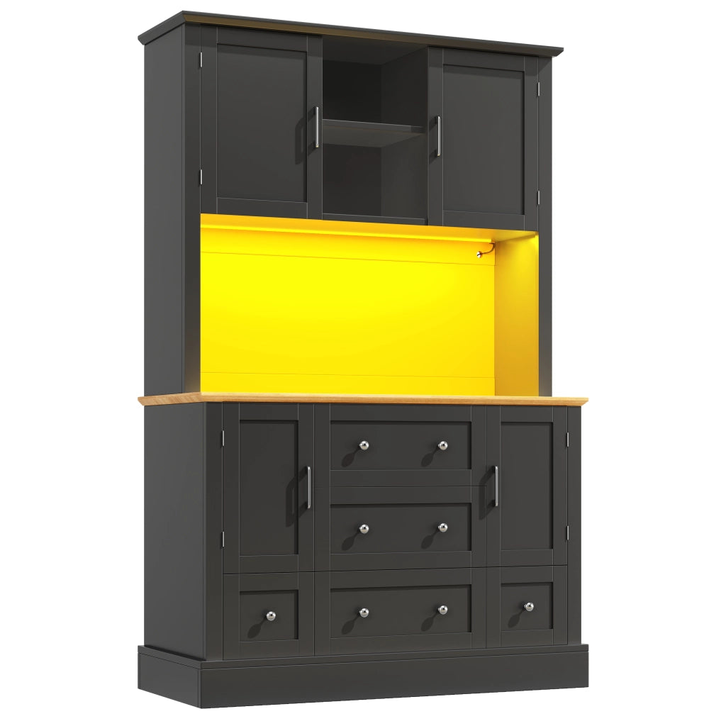 Armadio alto con LED controllato da app, 3 cassetti, struttura in MDF nero e naturale, 115 × 40 × 180 cm