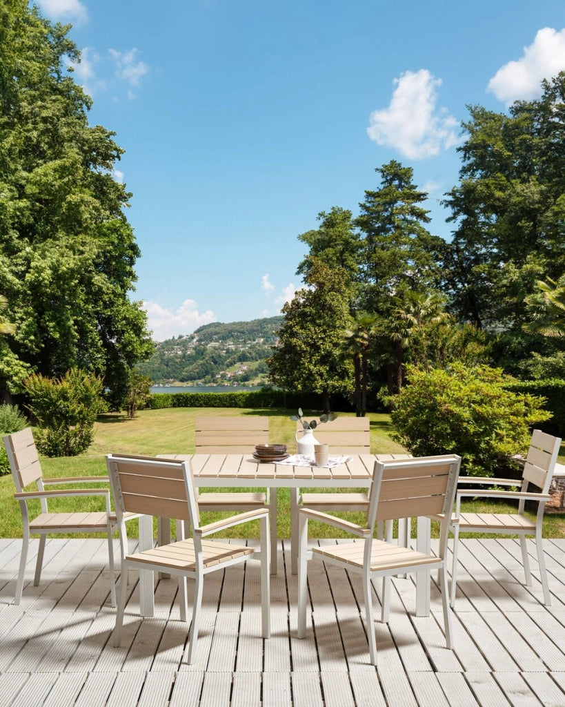 Set di 6 sedie da giardino beige e alluminio bianco resistenti agli agenti atmosferici