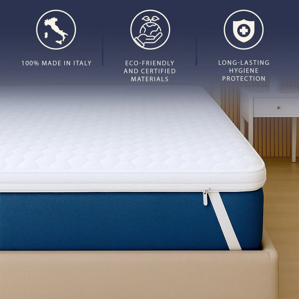 Topper 180 x 200 in Memory Foam con Altezza di 5 cm | Traspirante e Anallergico | Prodotto in Italia