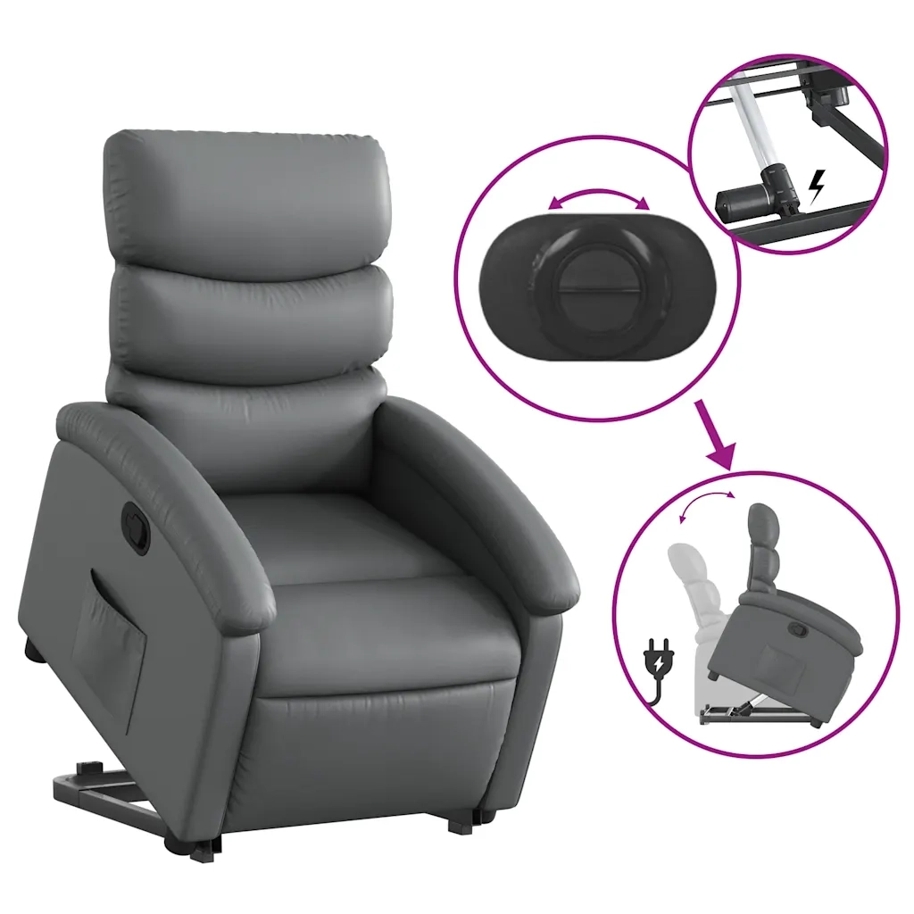 Poltrona | Sedia Relax Alzapersona Reclinabile Grigio in Similpelle
