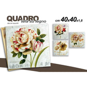 Trade Shop - Quadro Quadretto Fiori 40x40x1.8cm Tela Su Legno Deluxe Decori Assortiti 676819 -