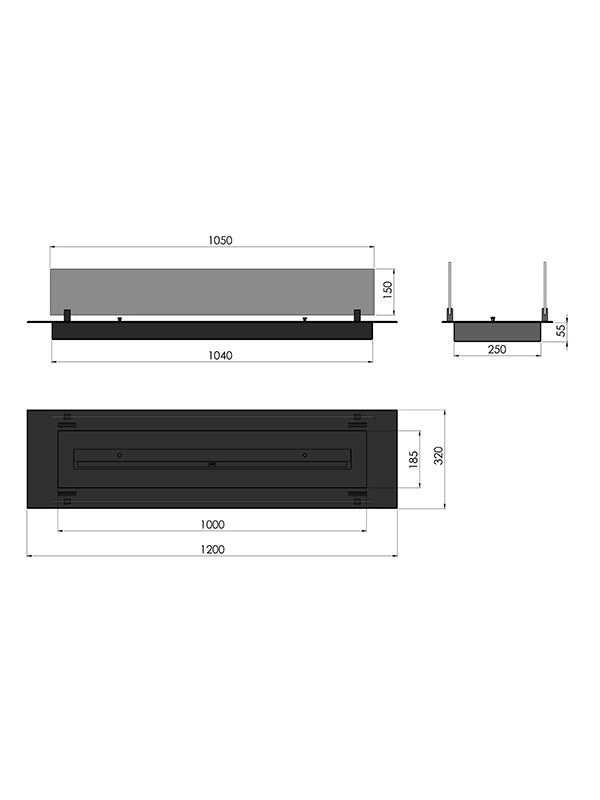 INSERT SLIM - Biocamino a bioetanolo da incasso nero con vetri - 1200