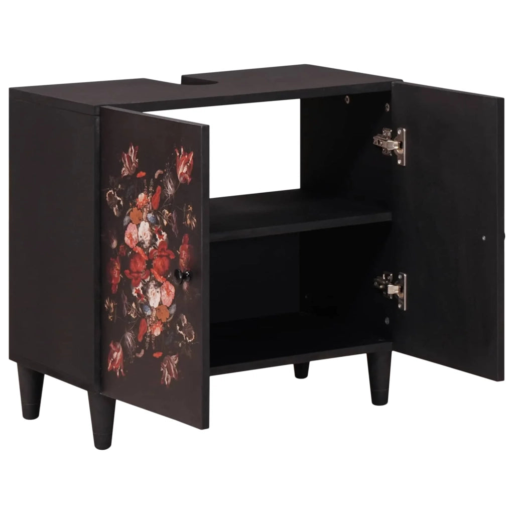 Mobiletto sottolavello moderno con design floreale 62 x 33 x 58 cm con funzionale spazio di archiviazione in legno massello di mango 02_0057861