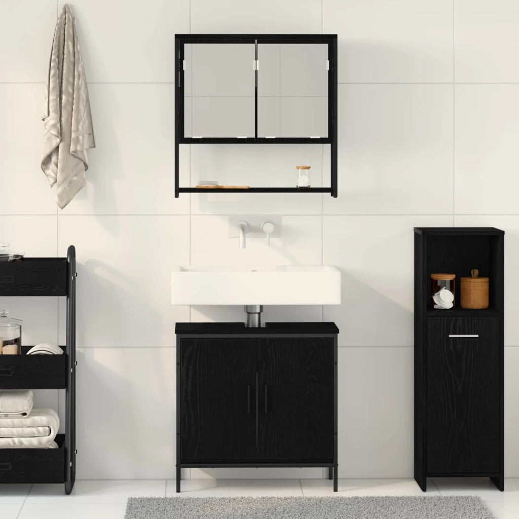 Set di mobili per il Bagno | Armadio da bagno 2 pz Nero Legno multistrato