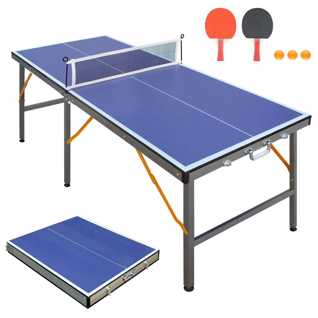 Tavolo da Ping Pong Pieghevole 152;4×66×66 cm con 6 Gambe; Rete; 2 Racchette e 3 Palline; Blu