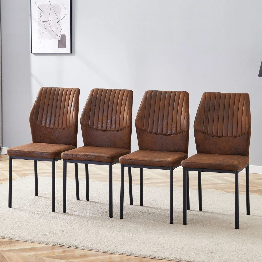 Set 4 sedie da pranzo moderne in tessuto marrone e nero con struttura in metallo