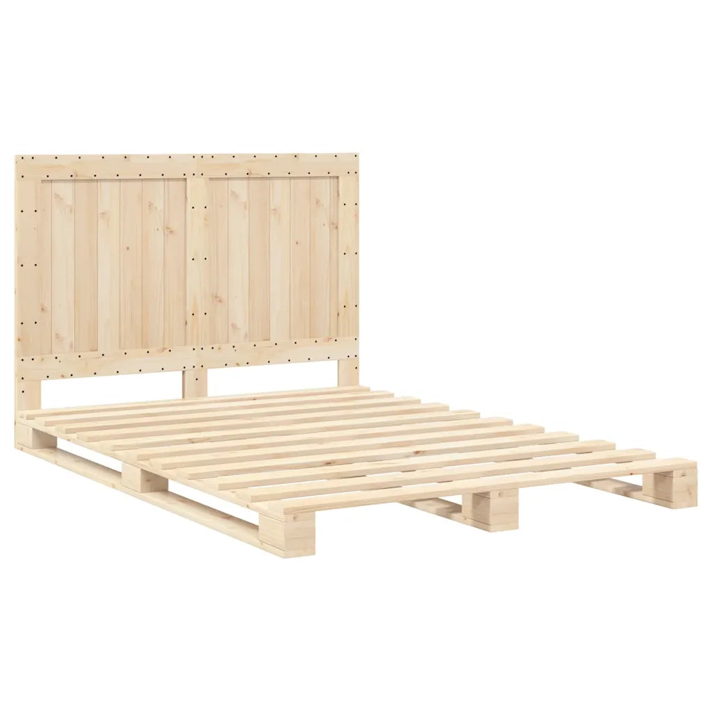 Letto matrimoniale | Letto per adulti | Giroletto con Testiera 140x200 cm in Legno Massello di Pino