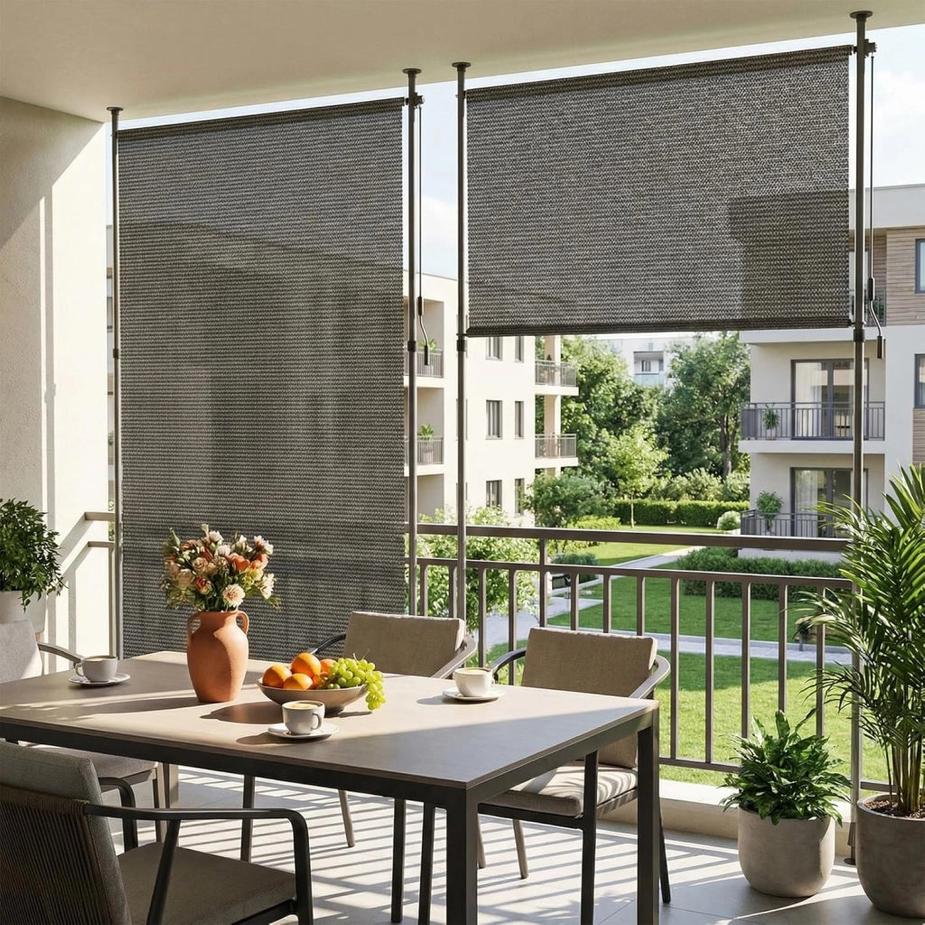 Tenda Verticale HDPE 150×310 cm Grigio, Tenda a Pinza Estensibile, Senza Forare, Privacy, Protezione Solare UV, Antivento, Resistente Alle Intemperie - per Balcone, Giardino, Terrazza