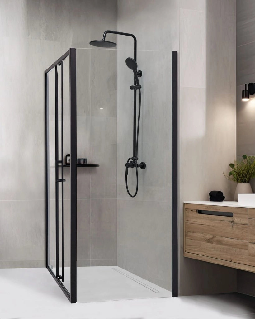 Box Doccia Vetro Temperato nero Cornice Alluminio Anta Singola 80x100x185cm