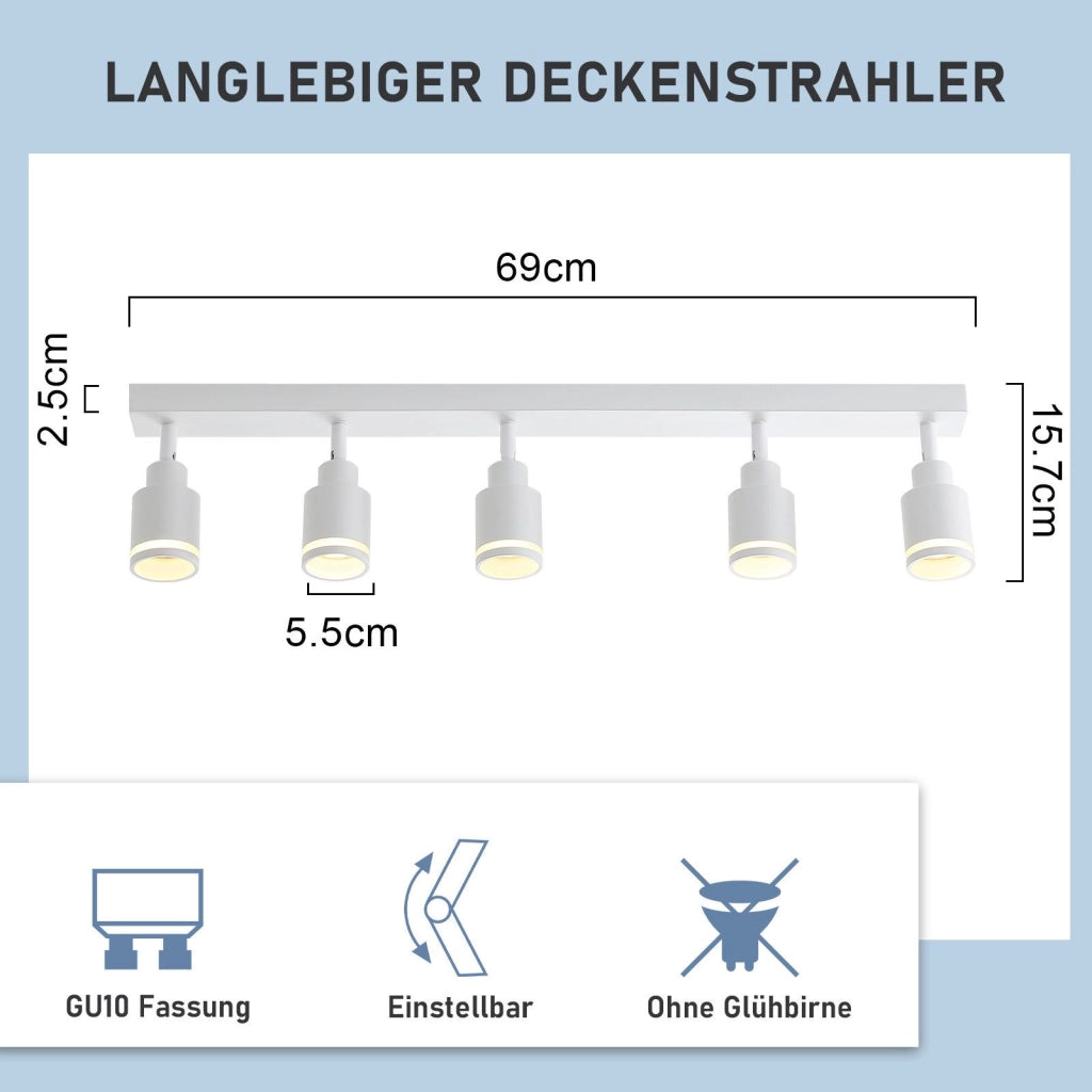 ZMH Faretto da soffitto bianchi 5 luci GU10 metallo orientabili moderni per camera letto sala pranzo senza lampadina