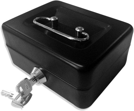 Cassa di Metallo Portatile con Cassetto per Denaro a Doppia Faccia e 2 Chiavi per Sicurezza 12,5 x 10 x 5,5 cm (Blu S)