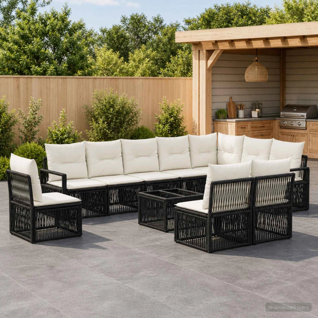 Set Divano da Giardino 11 pz Nero polyrattan 3435742