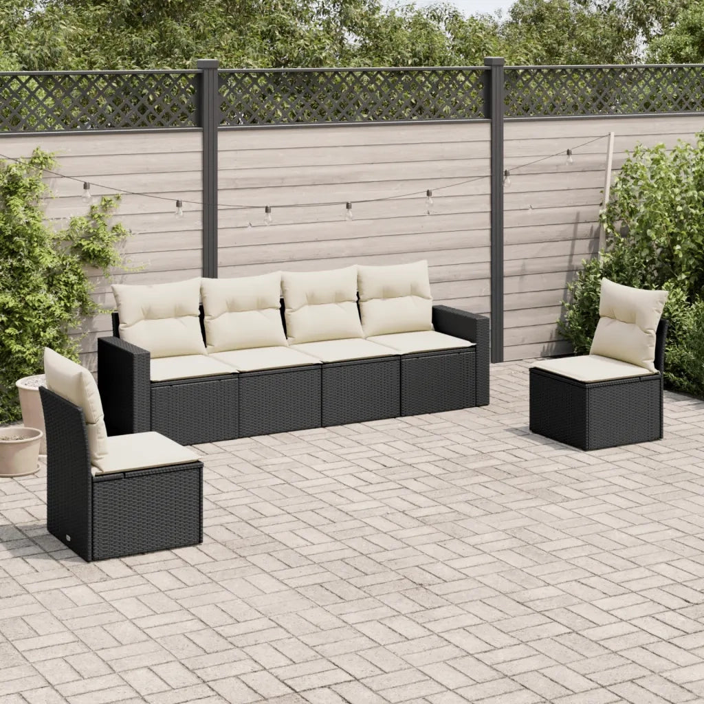 Set Divano da Giardino 6 pz con Cuscini-Sofa da Giardino-Divanetto da esterno Nero in Polyrattan 502563