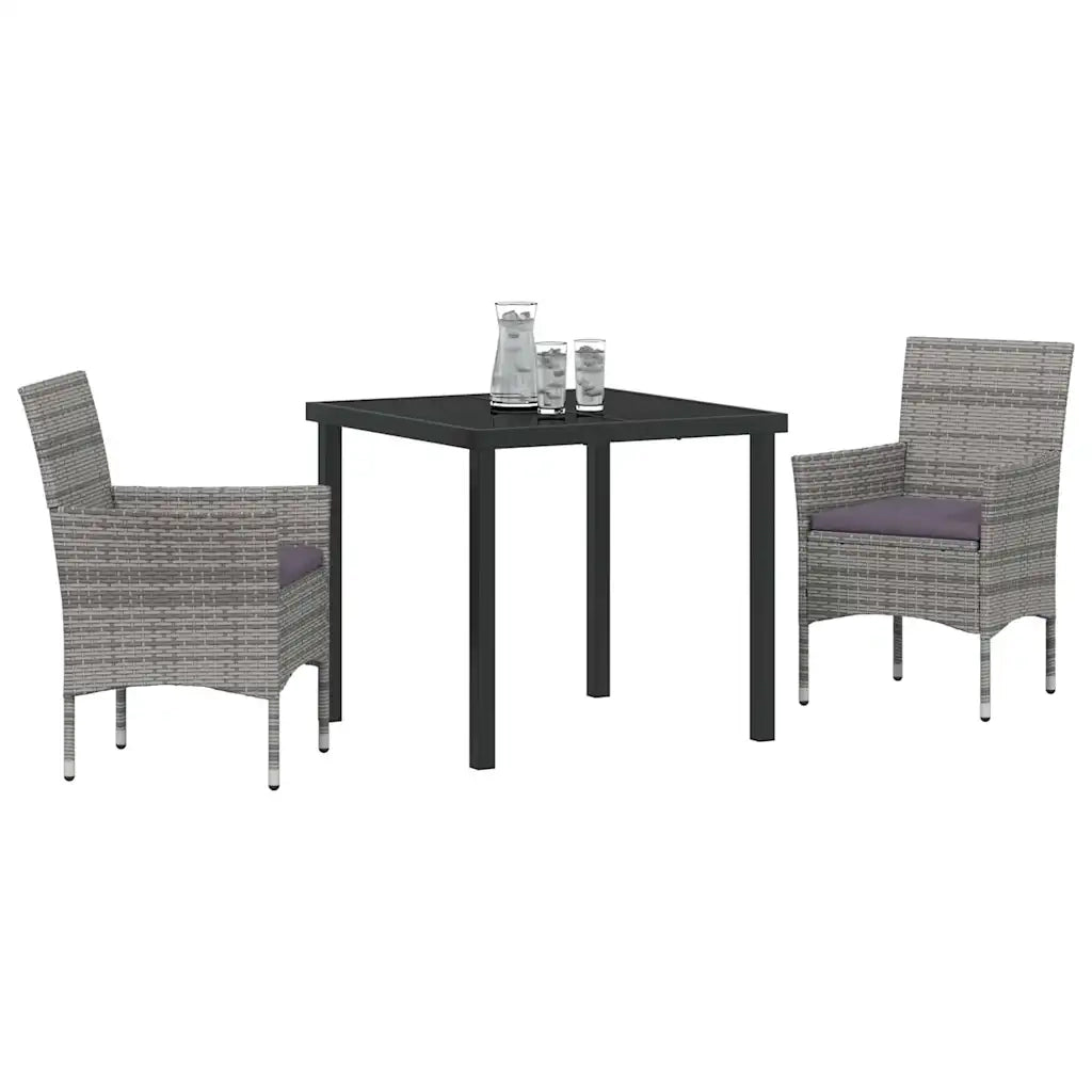 Set da Pranzo per Giardino con cuscino 3 pcs Grigio polyrattan 3379730