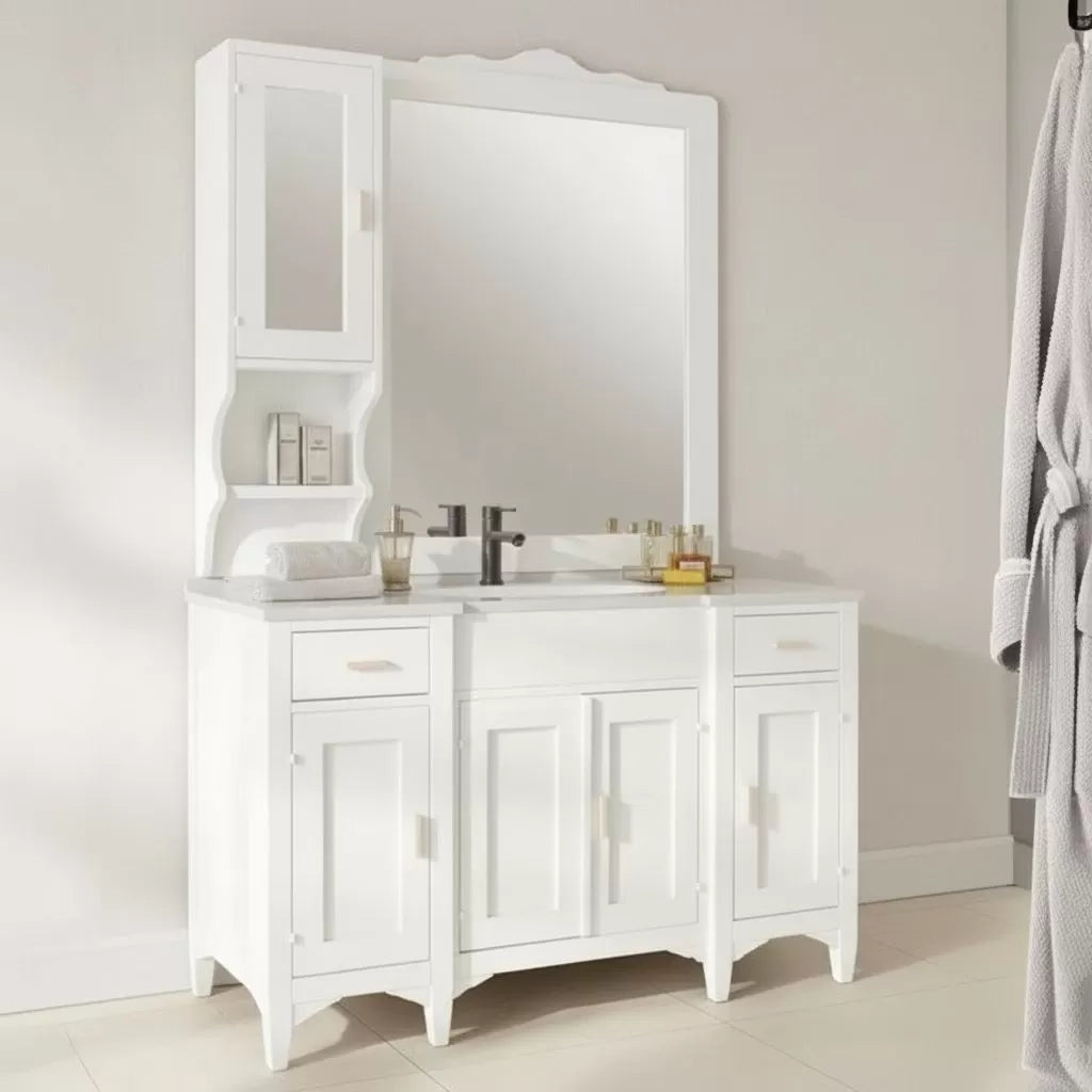 Mobile bagno completo legno shabby bianco 129x61x84 cm - Mobili 2G