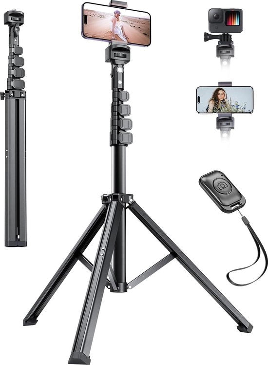 Stativo stabile e portatile 170 cm per smartphone con telecomando - Compatibile con iPhone Samsung Huawei fotocamera DSLR per smartphone
