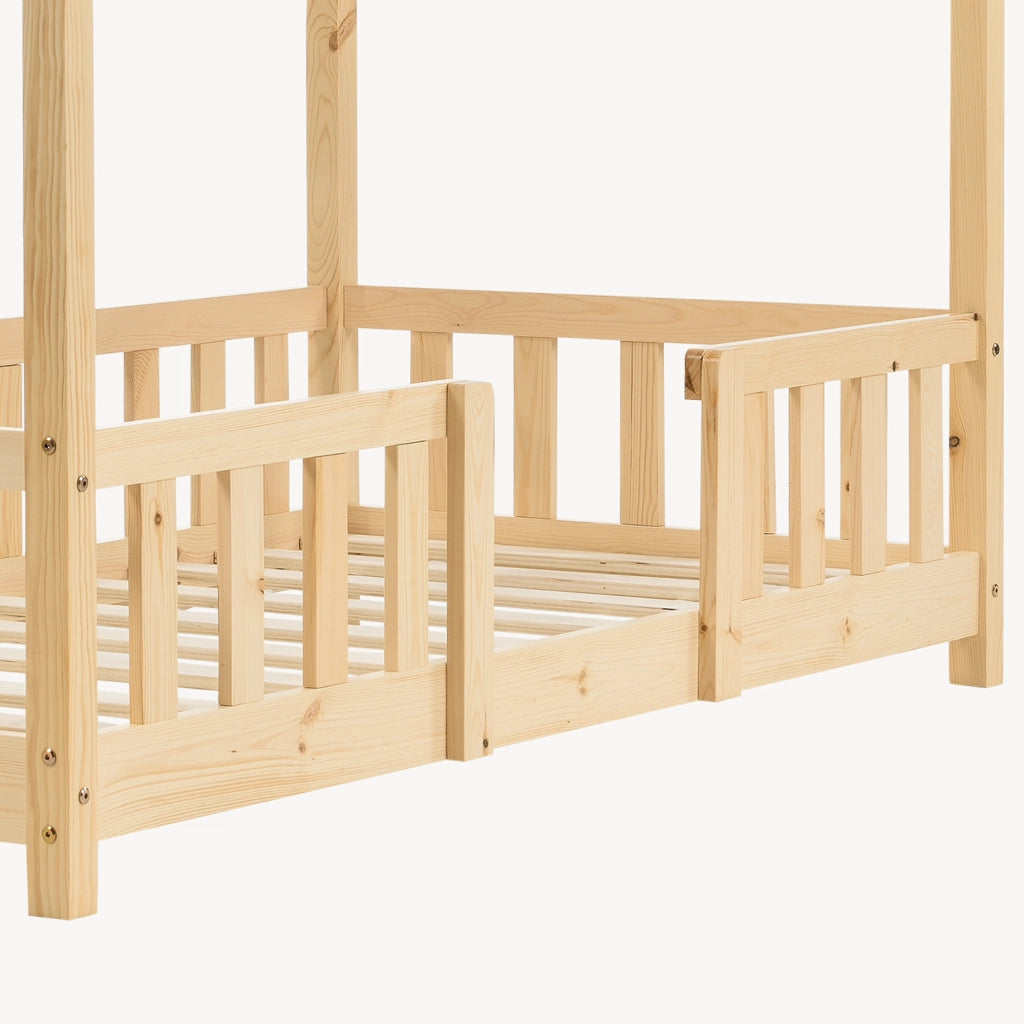 Letto per Cameretta Treviolo a Forma di Casetta in Stile Montessori 80x160 cm Naturale [en.casa]