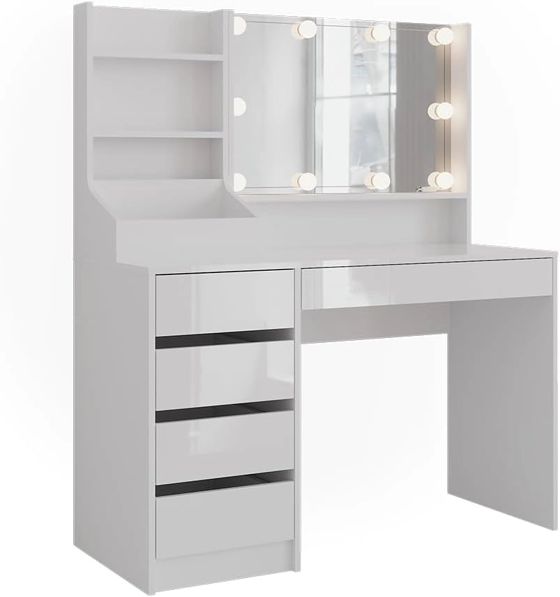 Tavolo da toeletta Sherry, Bianco/bianco lucido, 119.8 cm 4 parti