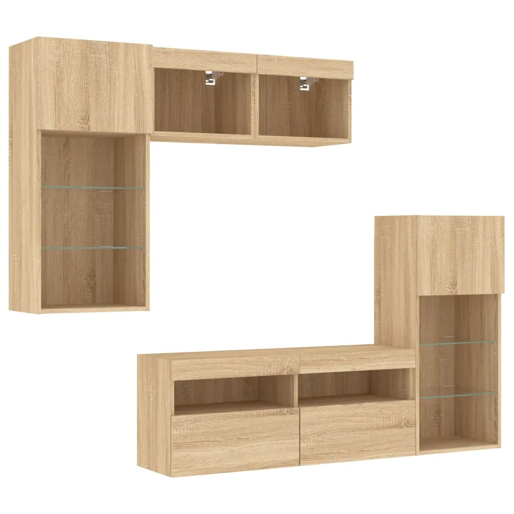 Mobili TV a Muro con LED 5pz-Set di 5 Credenza per TV sospesa Rovere Sonoma Legno Multistrato 271016