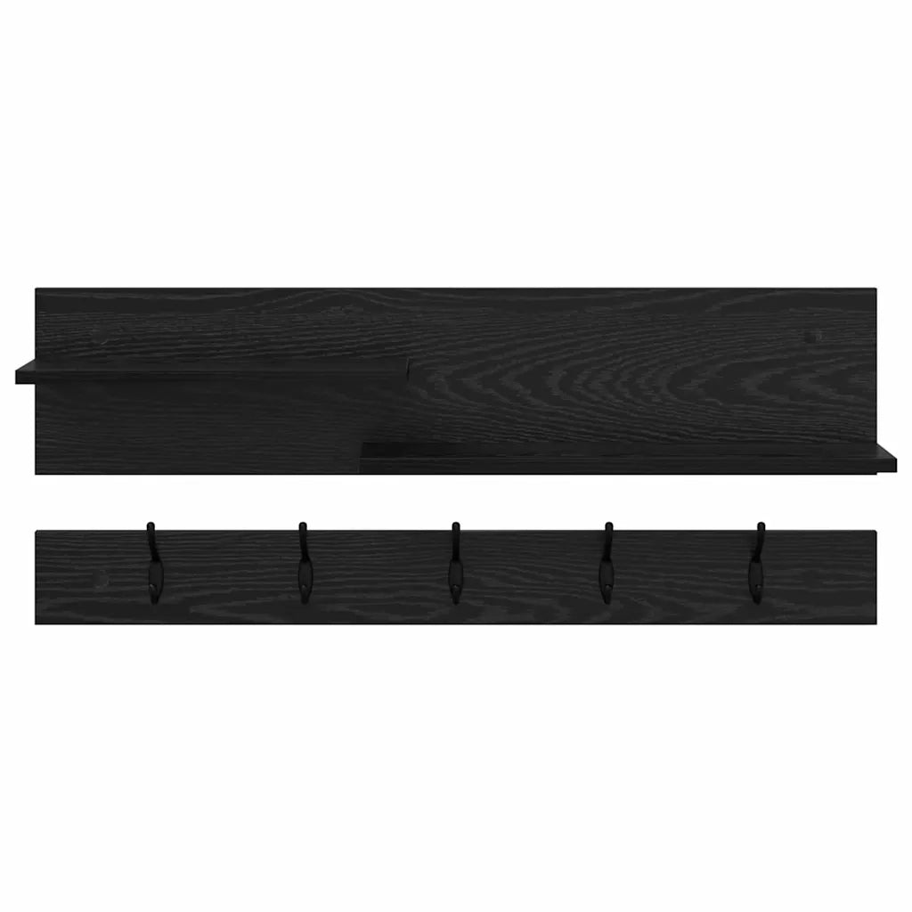 vidaXL Appendiabiti a muro con lo scaffale Rovere nero 90 x 15 x 36 cm