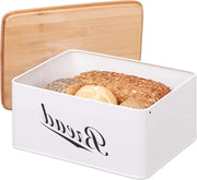 Organizzatore di contenitori per pane in bambù con design retro - contenitore di archiviazione con coperchio in bambù e etichetta - metallo bianco - 14x305x235 cm
