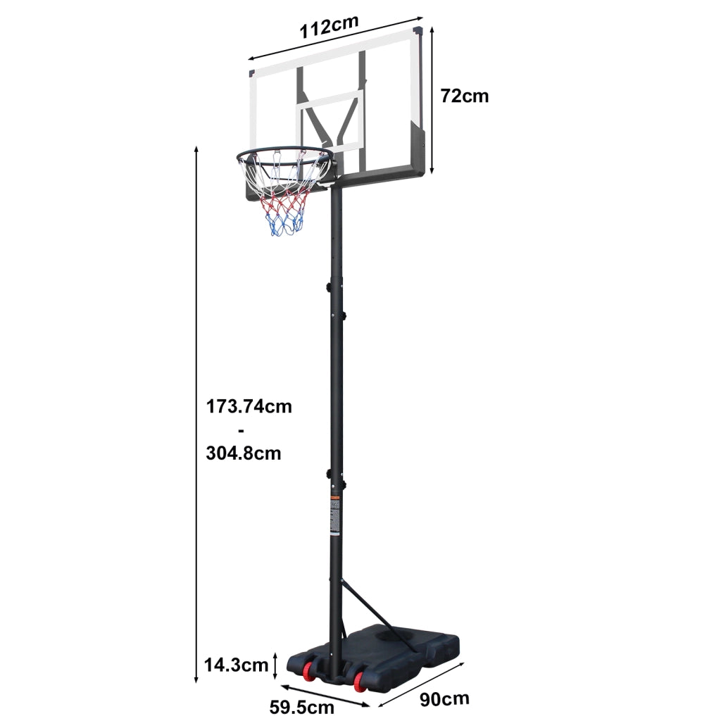 Canestro da Basket Esterno, Altezza Regolabile 173,74-304,8 cm, per Bambini e Adulti, Rivestimento Antiruggine, Ruote, Design con Stampa Serigrafica Bianca