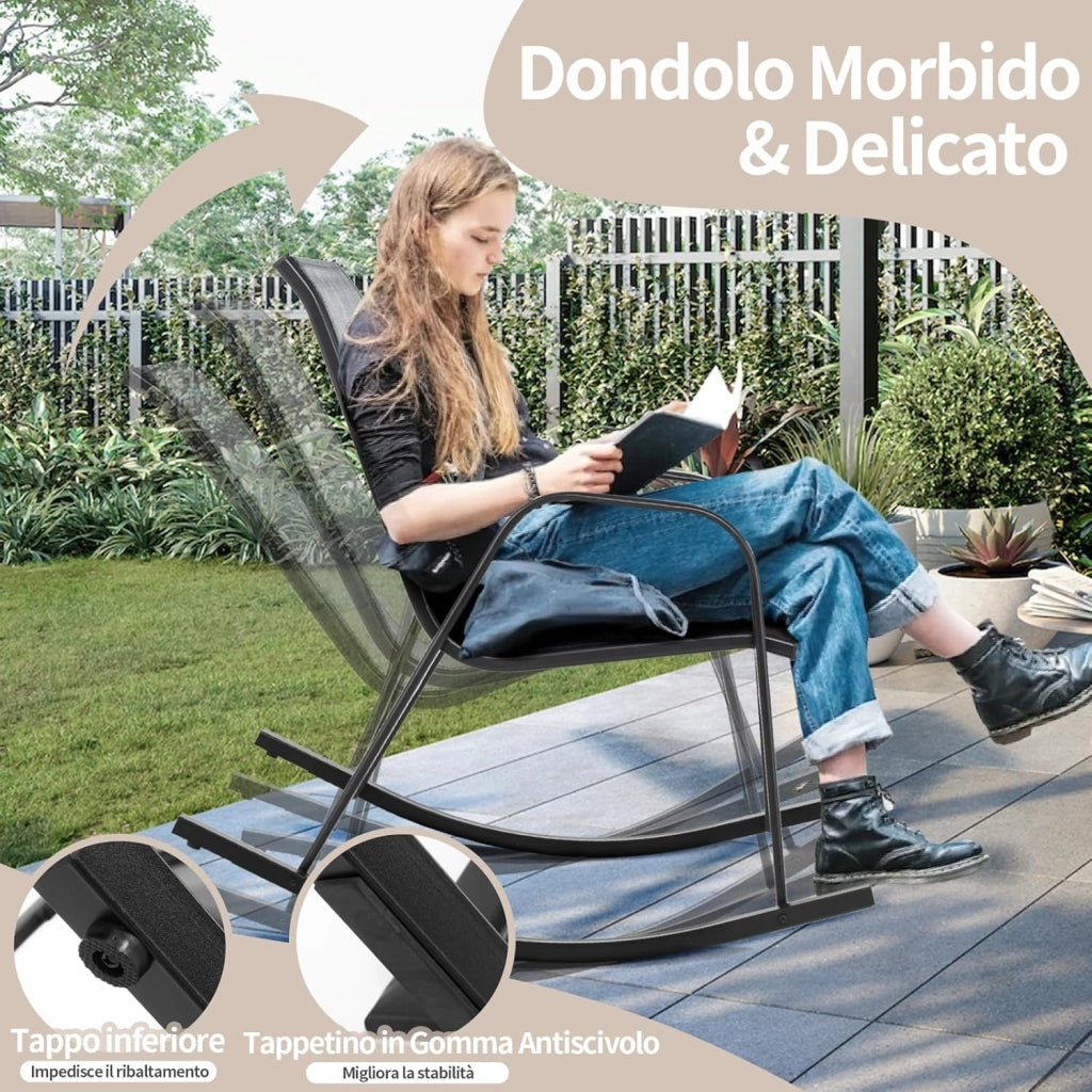 Sedie a Dondolo da Giardino 2 Pezzi, Dondoli da Esterno Ergonomici in Textilene Traspirante e Movimento Dolce, Sedie Dondolo da Balcone Terrazzo Giardino, Portata 150 kg (Grigio)