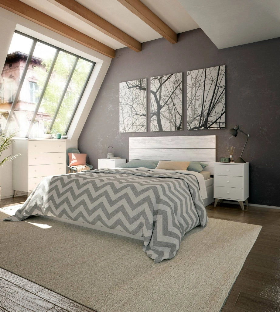 Testiera letto Wallis, Spalliera, Testata per camera da letto, Poggiatesta, 160x3 h60 cm, Bianco e Bianco anticato