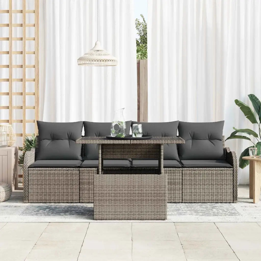 Set Divano da Giardino con cuscino 5 pcs Grigio Poly Rattan 3348365