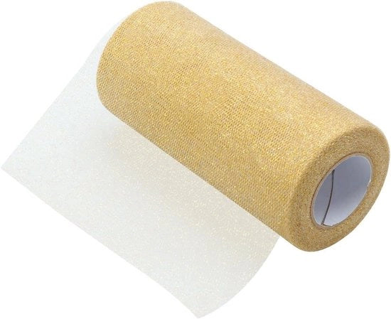 Tulle con Glitter Premium, Rollo di Lint Scintillante, Materiale 6 Pollici, Giallo Oro