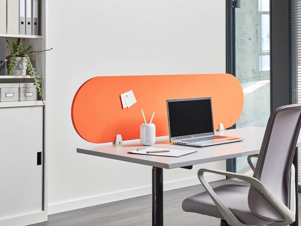 Pannello divisorio arancione in tessuto PET Board 160 x 40 cm Schermo acustico Morsetti di montaggio modulari Casa Ufficio