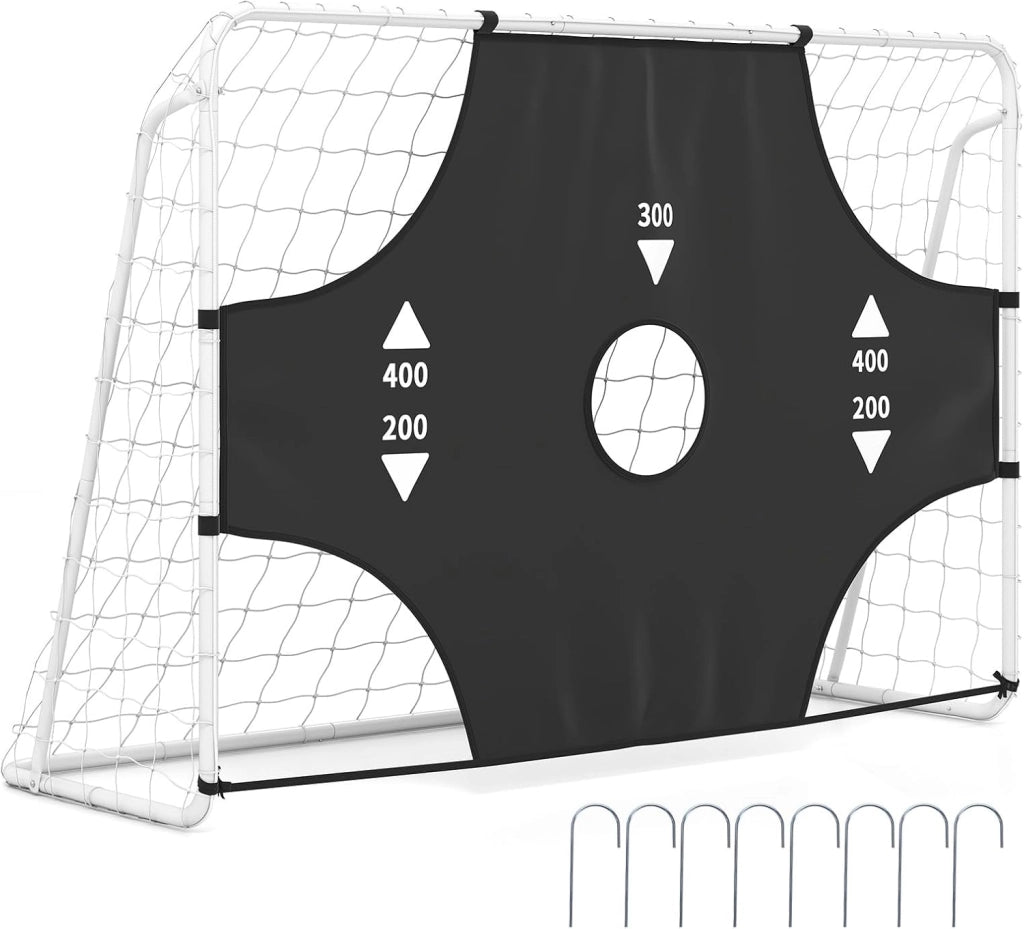 Porta da Calcio 2 in 1, Porta da Calcio con Parete di Tiro Rimovibile, 5 Fori, Picchetti e Fascette, Set di Rete con Bersaglio, per Bambini e Adulti, 215 x 77 x 152 cm