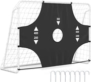 Porta da Calcio 2 in 1, Porta da Calcio con Parete di Tiro Rimovibile, 5 Fori, Picchetti e Fascette, Set di Rete con Bersaglio, per Bambini e Adulti, 215 x 77 x 152 cm