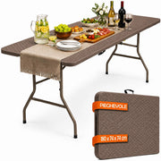 Tavolo Pieghevole Tortora Polyrattan Resistente Tavolino da Esterno 180x74x74cm