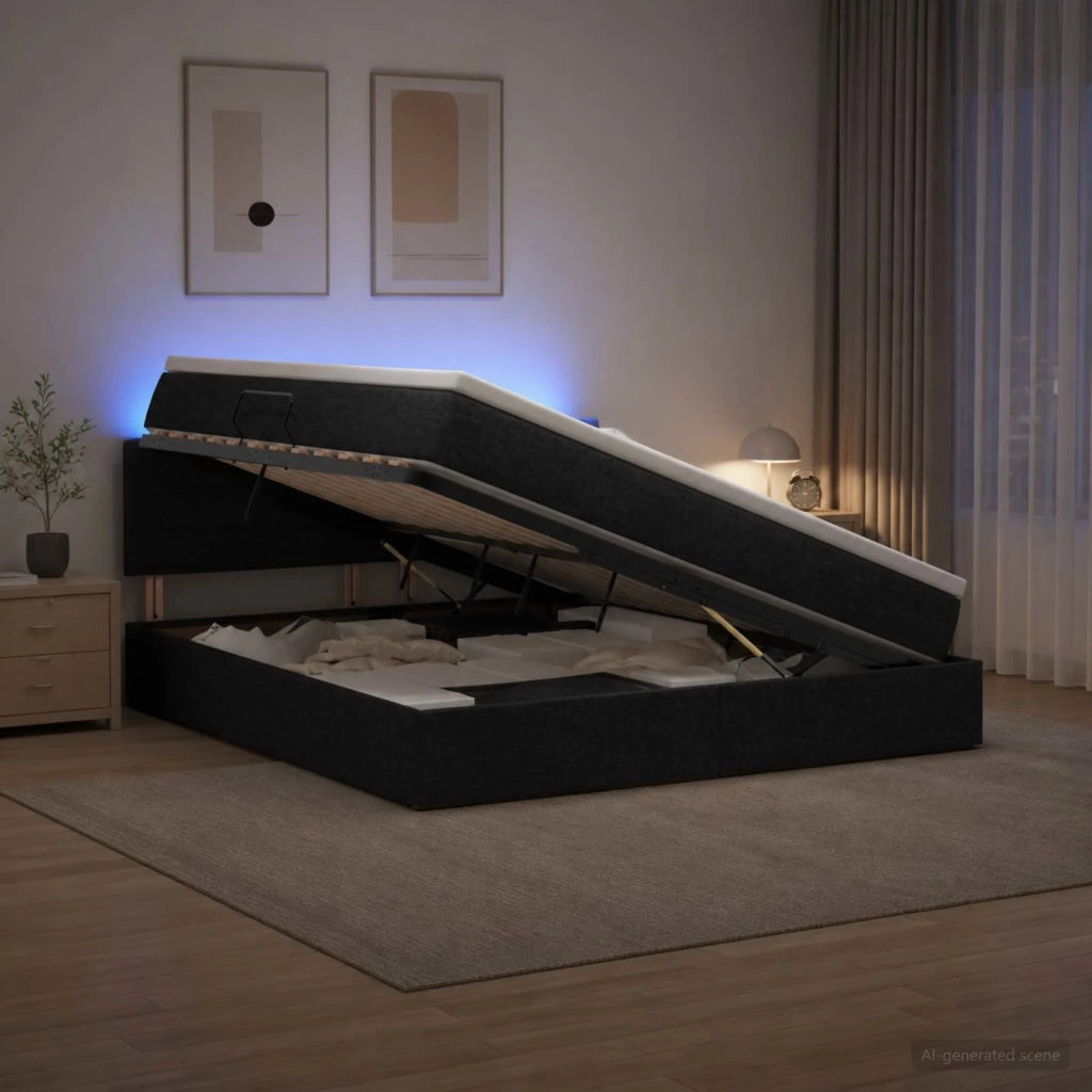 Letto con contenitore LED e materasso Nero 140 x 200 cm Tessuto 3459005