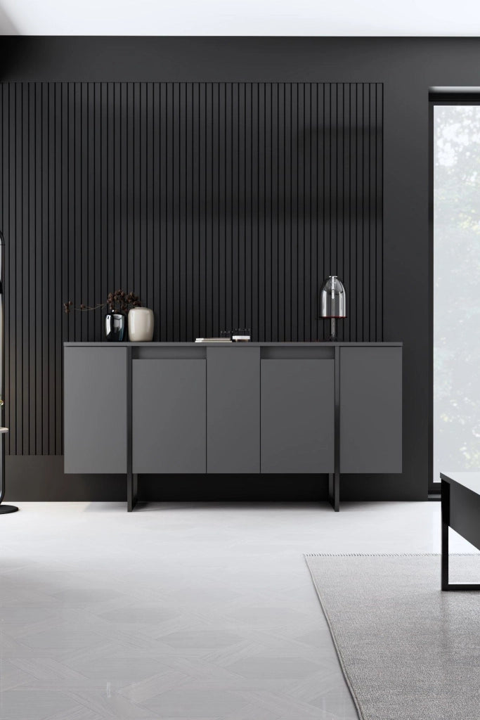Credenza "Luxe" in legno - 160 x 35 x 80 cm - Grigio antracite
