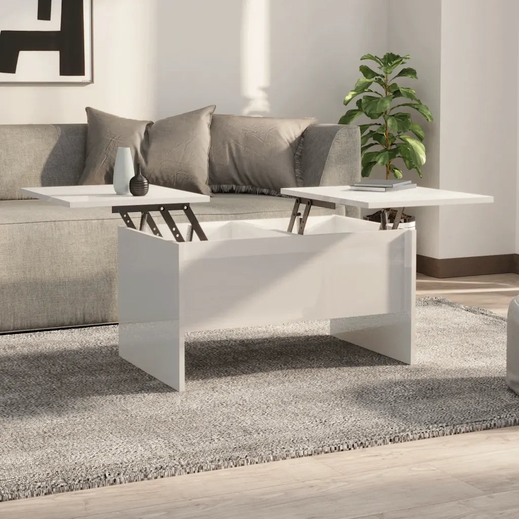 Tavolino Salotto Bianco Lucido 80x50x42,5 cm Legno Multistrato cod mxl 22700