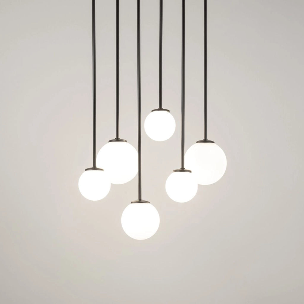 Lampadario moderno Tulia 6 luci sfere bianche G9 nero