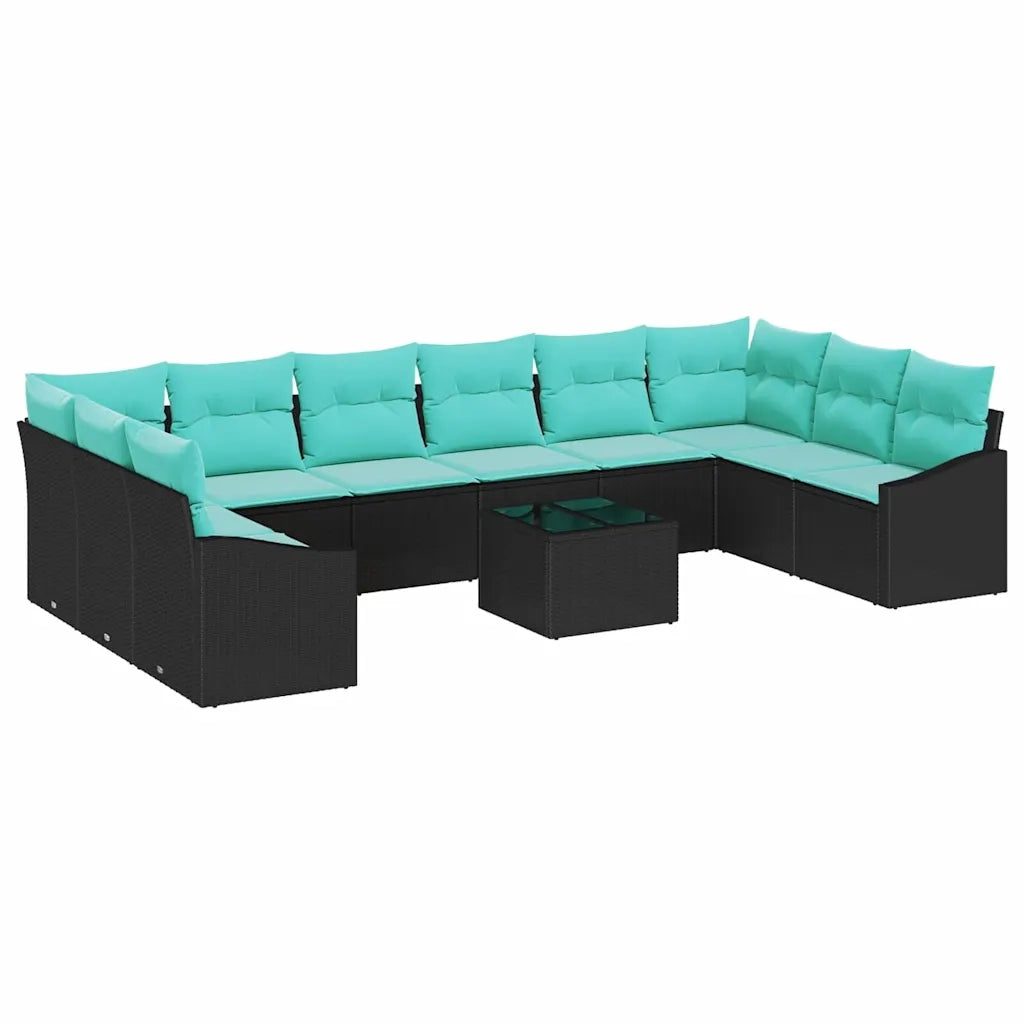 Set di divani con cuscino 11 pcs Nero polyrattan 3346916