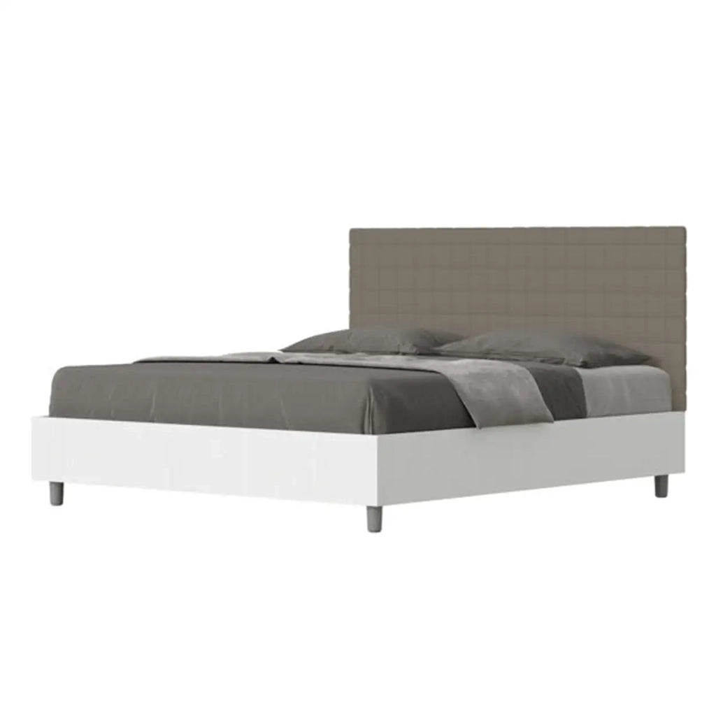 Letto matrimoniale contenitore 160x200 bianco frassino testata similpelle cappuccino Burmy