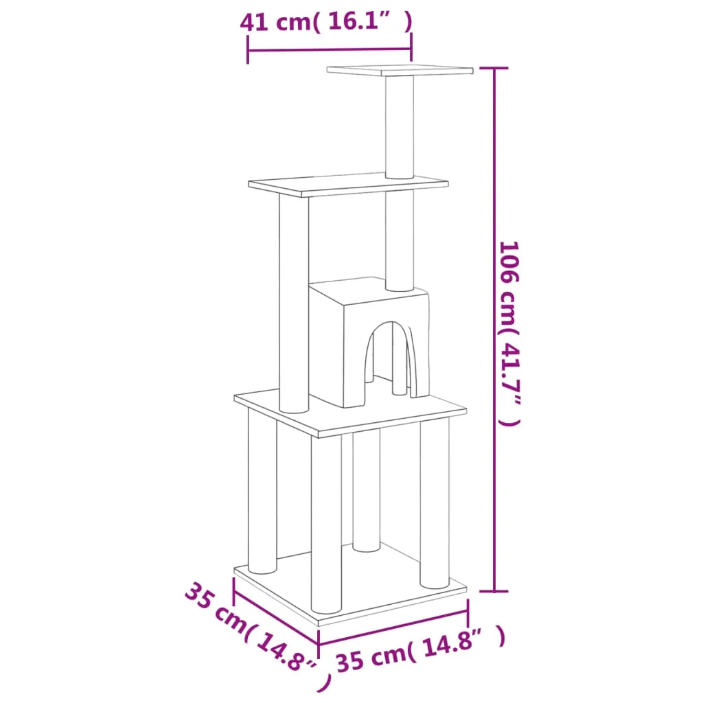 Tiragraffi per gatti torre per arrampicata giocattolo piattaforma per arrampicata con tiragraffi in sisal leggero 105 cm grigio 02_0022543