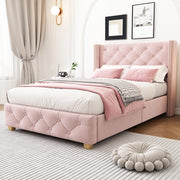 Letto imbottito in velluto rosa 90x200 cm con testiera e rete a doghe