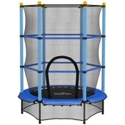 Tappeto Elastico per Bambini con Rete di Sicurezza e Pali Imbottiti Età 3-10 Anni, Ø140 x 190 cm, Blu