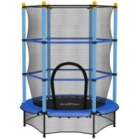 Tappeto Elastico per Bambini con Rete di Sicurezza e Pali Imbottiti Età 3-10 Anni, Ø140 x 190 cm, Blu