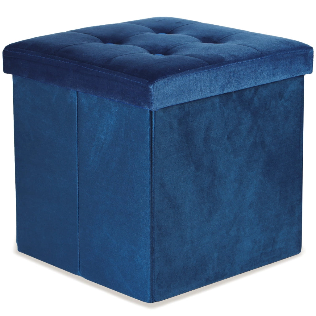 Pouf pieghevole VALORA con contenitore - Velluto blu navy, L 15473