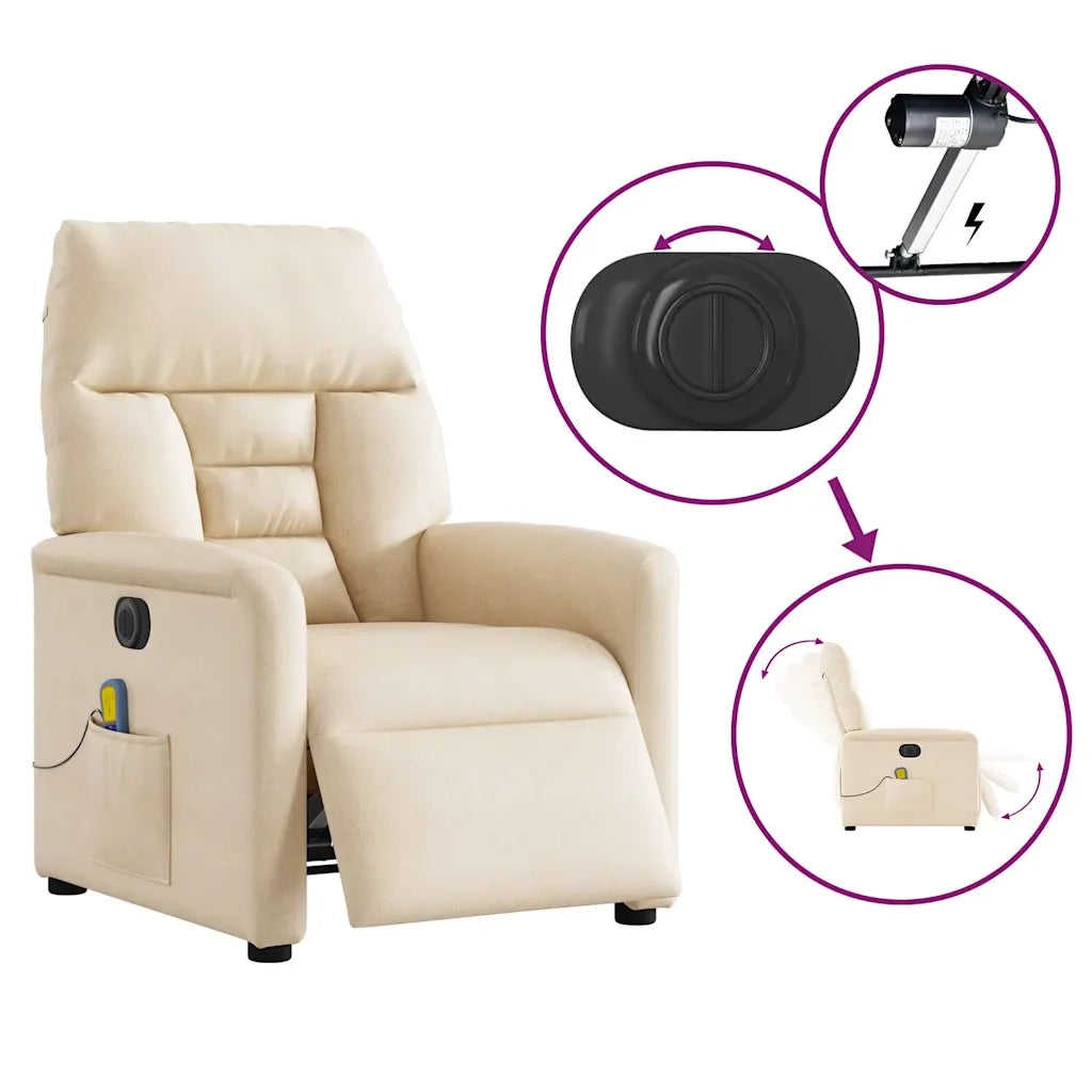 Poltrona a Rialzo Reclinabile Massaggiante Beige in Microfibra 3303113